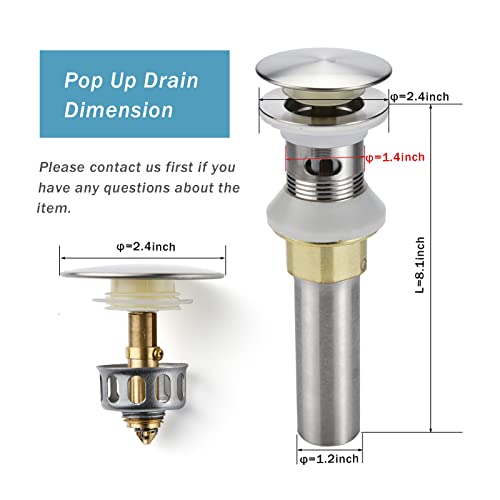 Rockgoya Bathroom Sink Drain,Drain Stopper Bathroom Sink with Overflow,Pop Up Drain Assembly with Detachable Strainer Basket,Built-in Anti-Clogging Strainer,Stainless Steel Brushed Nickel - color: Brushed Nickel, style: With Overflow