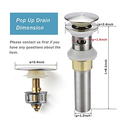Rockgoya Bathroom Sink Drain,Drain Stopper Bathroom Sink with Overflow,Pop Up Drain Assembly with Detachable Strainer Basket,Built-in Anti-Clogging Strainer,Stainless Steel Brushed Nickel - color: Brushed Nickel, style: With Overflow