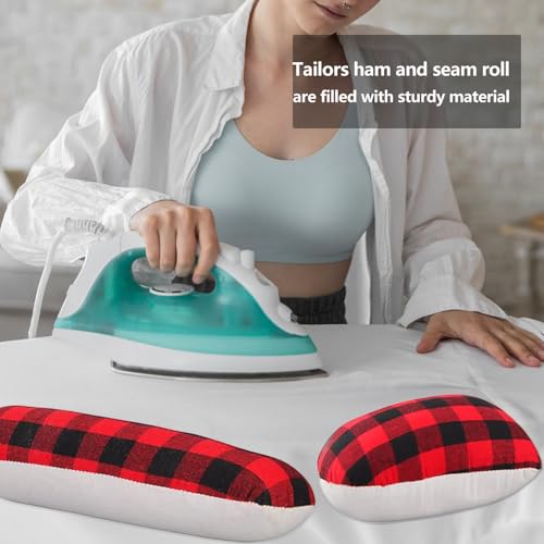 2 Pack Tailor Ham and Seam Roll Set, Sewing Ham for Pressing Tailors Ironing, Sturdy Tailor's Ham for Ironing, Dart, Collar, Curved Long Seams Kit