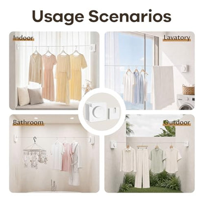 Telescopic Clothes Line, Adjustable Indoor Outdoor Drying Line, Portable Multifunction Drying Rack (White) - color: White