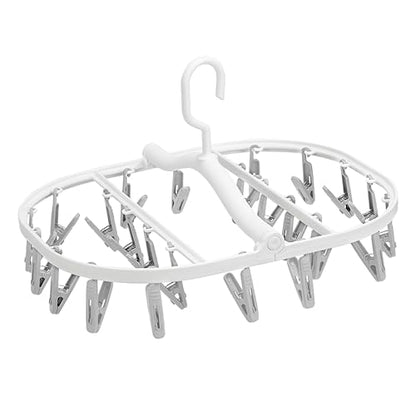 Premium Foldable Clothes Drying Hanger with 24 Clips, Anti-Rusty Plastic Drying Rack for Socks, Lingeries, Delicates and Baby Clothes (Grey) - style: 24 Clips (Grey)