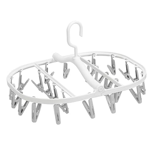 Premium Foldable Clothes Drying Hanger with 24 Clips, Anti-Rusty Plastic Drying Rack for Socks, Lingeries, Delicates and Baby Clothes (Grey) - style: 24 Clips (Grey)