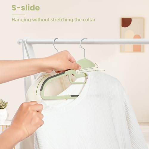 Heavy Duty Plastic Hangers 50 Pack with Non-Slip Design,0.2 Inches Thick,360°Swivel Hook Space Saving Organizer for Bedroom Closet,Shirts,Pants,Strong Enough for Coat(Matcha Green- S Shaped) - color: Matcha Green