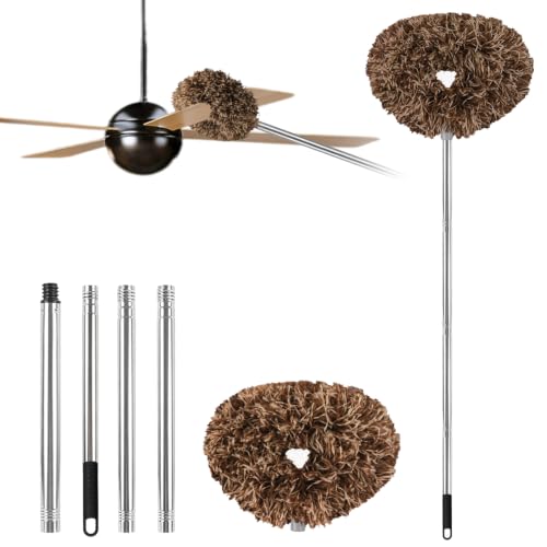 Ceiling Fan Cleaner Duster Reusable Microfiber Ceiling Fan Blade Cleaner Removable Duster with Extension Pole Adjusts 13 to 49.7 Inch for Cleaning Walls Furniture Door Window Top (Beige Brown) - color: Beige Brown