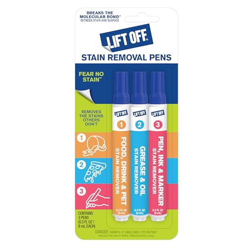 Lift Off 42103 Stain Removal Pens, Targeted Stain Remover for Clothes, Fabric, and Upholstery, Removes Food, Grease, Oil, Ink, and Pet Stains, Portable On-the-Go Cleaning Pens