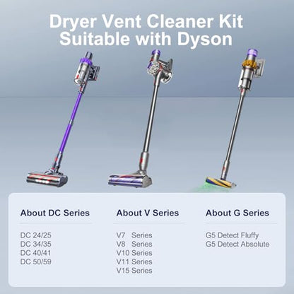 Dryer Lint Vacuum Attachment Compatible with Dyson V15 V12 V11 V10 V8 V7 Gen5 Cordless Vacuum Cleaner, Flexible Dryer Vent Cleaner Kit Lint, The switch lock, so you don't need press the switch tightly - style: 【V7-V15】Dryer Lint Vacuum Attachment+Switch l