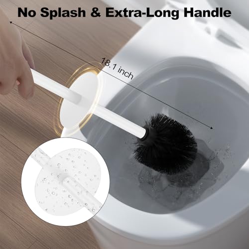 White Toilet Brush and Holder Set，Stainless Steel Heavy Duty Toilet Bowl Brush，Extra Long Handled Modern Toilet Cleaner Brush with Replaceable Head, Removable Inner Bowl, and Splash Protection - color: White
