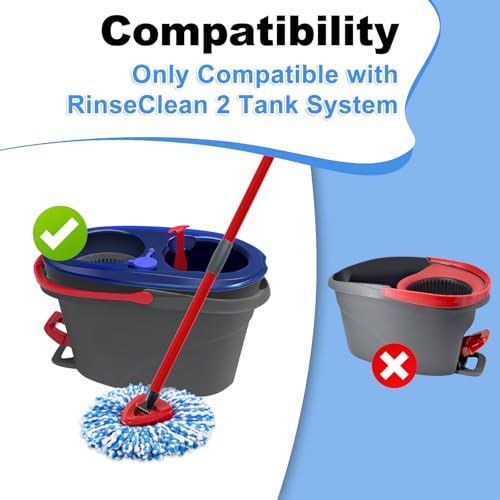 Spin Mop Handle Replacement for Ocedar, Mop Heads Replacements Compatible with RinseClean 2 Tank System, Include 2 Microfiber Spin Mop Replace Heads,4 Section Iron Mop Handle,1 Base and 1 Scrub Brush - size: 2 Tank-NEW