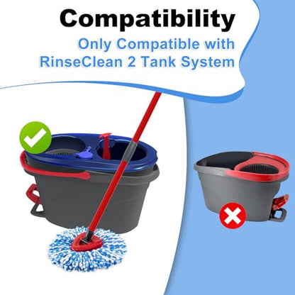 Spin Mop Handle Replacement for Ocedar, Mop Heads Replacements Compatible with RinseClean 2 Tank System, Include 2 Microfiber Spin Mop Replace Heads,4 Section Iron Mop Handle,1 Base and 1 Scrub Brush - size: 2 Tank-NEW
