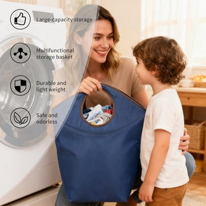 47L Collapsible Laundry Hamper, Waterproof Nylon Fabric - color: Blue, size: 17"L x 9.5"W x 18"H