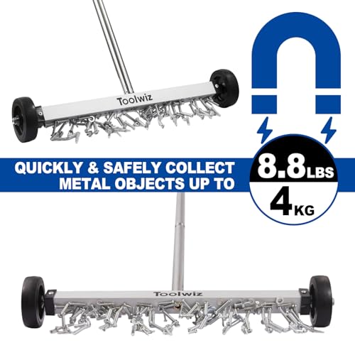 Toolwiz Magnetic Pick Up Sweeper 17-inch Heavy Duty Magnet Pickup Lawn Sweeper Roofing Tools, 8.8 Lbs Yard Tools with Smooth Wheels to Clean Nails for Construction (Pack of 4) - size: 17 Inches (Pack of 4)