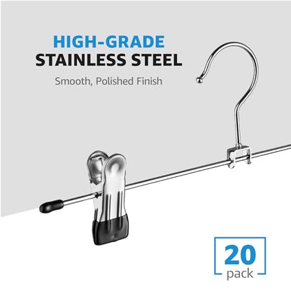 ZOBER Metal Pants Hangers with Clips, Skirt Clothes Hangers, 20 Pack