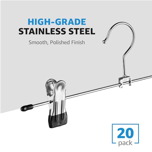 ZOBER Metal Pants Hangers with Clips, Skirt Clothes Hangers, 20 Pack