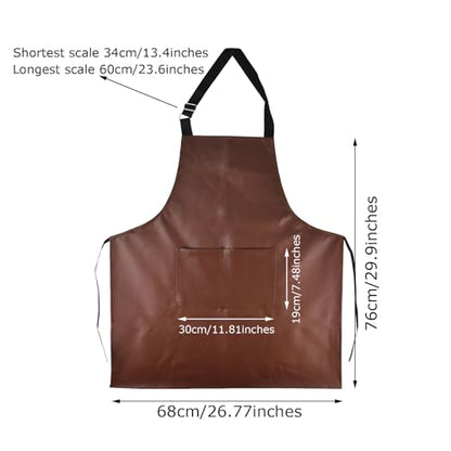 eywlwaar PU Waterproof Apron with One Big Pocket Adjustable Oil Proof Apron for Kitchen Dishwashing Cooking 29.92"x 26.77" - color: Coffee-2packs