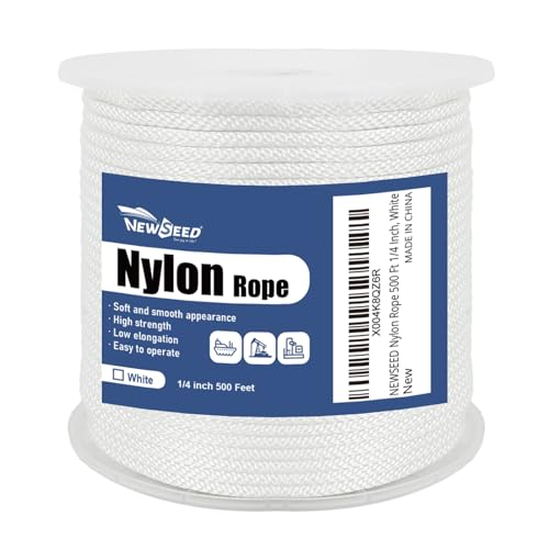 NEWSEED 500 Ft 1/4 Inch Nylon Rope Heavy Duty Utility Rope (White) - size: 1/4 In x 500FT, style: White