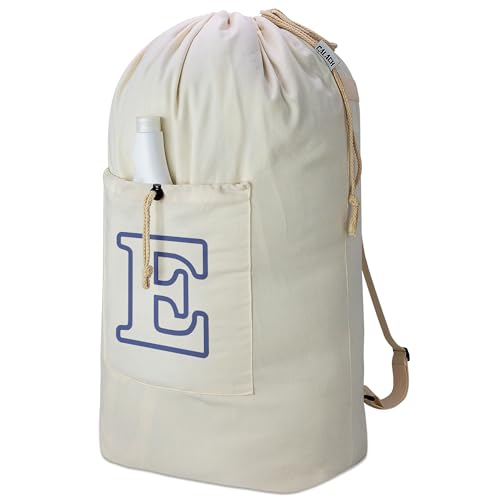Laundry Bag Backpack Personalized Initial Canvas Laundry Bag, Letter E - color: Letter E, size: X-Large
