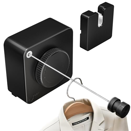 Retractable Heavy Duty Clothesline - Wall Mounted Indoor and Outdoor Laundry Drying Solution, 15.7ft Anti-Sagging Stainless Steel Rope (Black) - color: Black