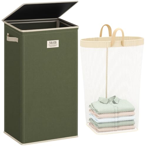 SOLEDI 100L Laundry Hamper with Lid, Large Collapsible Laundry Basket - color: Avocado, size: 100L