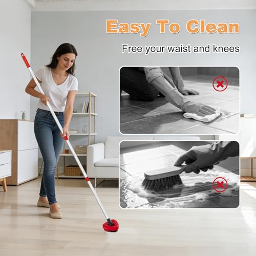 2 Pack Upgrade Scrub Brush for O Ceda Rinseclean 2 Tank,Hard Bristle Scrub Brush Attachment,Scrubber Mop Head for Bathroom Kitchen Wall Tile Floor Cleaning - color: Red