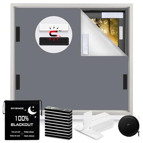 100% Blackout Window Cover Magnetic Blackout Curtains,Portable Black Out Shades No Drill Cuttable Blackout Blinds for Bedroom, RV, Nursery, Media Room,Dorm,Grey (57" W x 79" H) - color: Grey, size: 57"W x 79"H