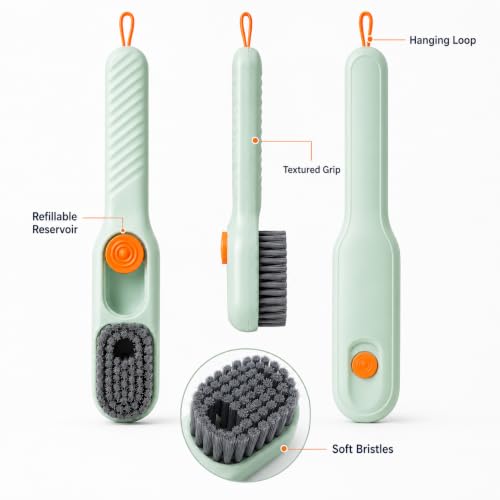 Liquid Dispensing Shoe Cleaning Brush, Soft Bristle Laundry Scrub Brush