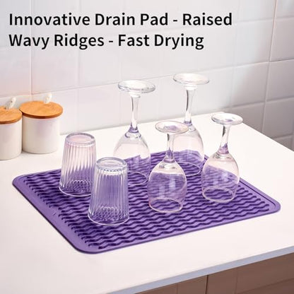 ZLR Silicone Dish Drying Mat for Kitchen Counter, 16"x12", Meadow Violet - color: Meadow Violet, size: 16" x 12"