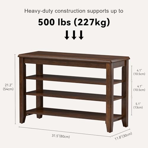 Taitiy Shoe Bench with 3 Tier Adjustable Shelves Rubberwood Entryway 31.5'' - color: Walnut - Wood, size: 31.5''