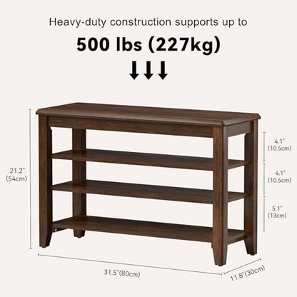 Taitiy Shoe Bench with 3 Tier Adjustable Shelves Rubberwood Entryway 31.5'' - color: Walnut - Wood, size: 31.5''