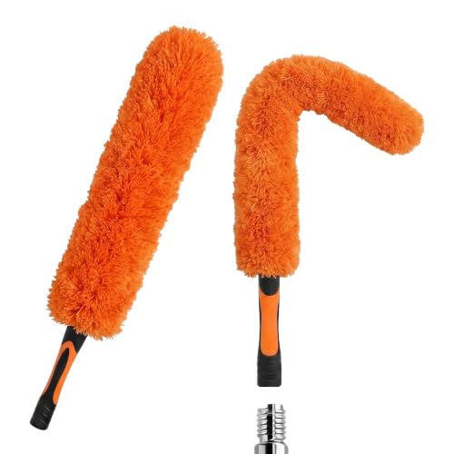 Microfiber Feather Duster for Telescopic Extendable Pole, Cleaning Duster Kit with Bendable Head & Scratch-Free Protective Tip, Washable Dusting Brush for Cleaning Ceiling Fans, Blinds, Furniture, Car - color: Microfiber