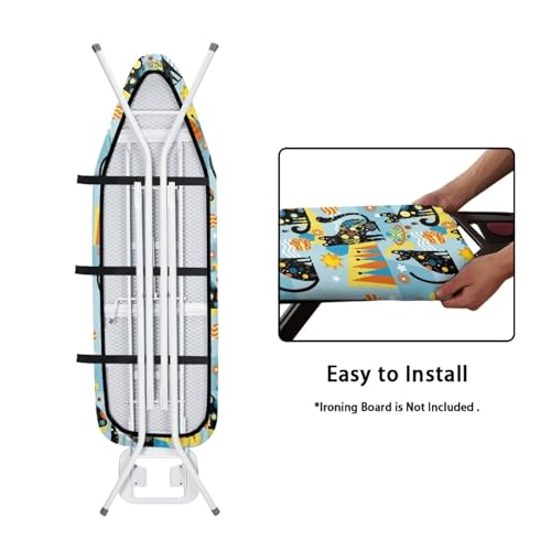 Black Cat Ironing Board Covers with Elastic Edge Non Stick Scorch Padded Ironing Board Covers Stain Resistant Hook and Loop Design Easy to Install - color: Black Cat