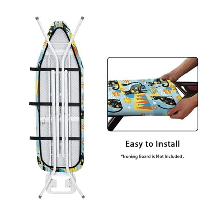 Black Cat Ironing Board Covers with Elastic Edge Non Stick Scorch Padded Ironing Board Covers Stain Resistant Hook and Loop Design Easy to Install - color: Black Cat