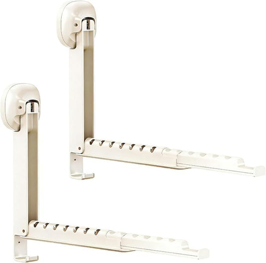 2 Pack Wall Mounted Foldable Clothes Drying Rack with Suction Cup, Black - color: White