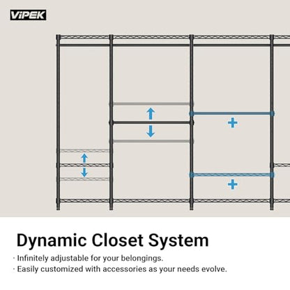 VIPEK S20 Heavy Duty Clothes Rack with 7-Tiers Shoe Shelves, Black - color: Black, size: S20