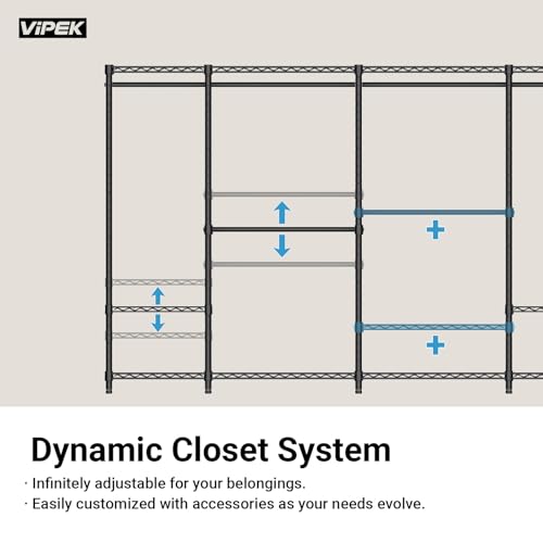 VIPEK S20 7-Tiers Shoe Rack with Hanging Rod, Metal Closet Organizer, White - color: White, size: S20