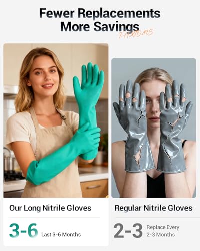 ThxToms Long Nitrile Chemical Resistant Gloves, Reusable Heavy Duty Safety Work Gloves, Acid, Alkali and Oil Protection - color: 1pairs, size: Medium