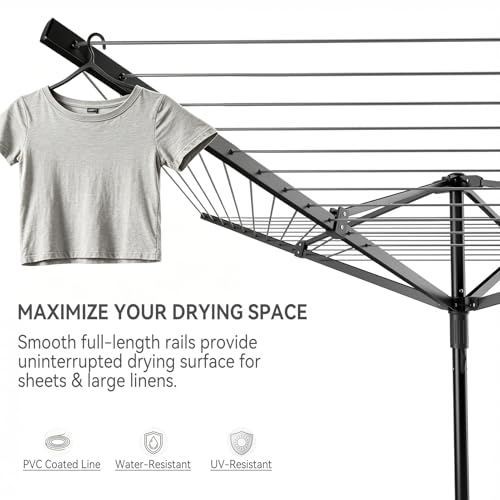 Enayplon 4-Arm Umbrella Clothes Drying Rack, 164 FT Rotary Outdoor Clothesline, Height Adjustable Foldable Laundry Dryer with Ground Spike & Waterproof Protective Cover for Backyard Patio Garden