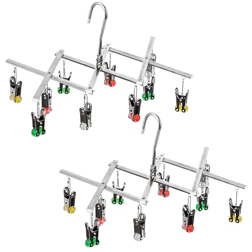Drying Hanger, Hanging Drying Rack 2Pcs, Drip Hanger Stainless Steel with 10 Pegs for Laundry Underwear Socks, The Clips Release Quickly, Folding Portable - size: 2x Clothes Hanger(10 Pegs)