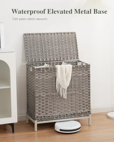 SETVSON Laundry Hamper with Lid, 35 Gal 3-Bag Clothes Sorter, Gray - color: Gray, size: 132 L - 35 gal