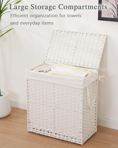SETVSON Laundry Hamper with Lid Wicker Laundry Basket, White - color: White, size: 29.6 Gal