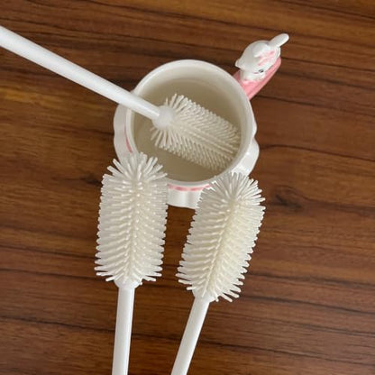 Silicone Cup Brush with Long Handle, 360-Degree Rotating Cleaning Brush with Long Handle for Bottles, Cups, and Containers, Reusable Kitchen Cleaning Tool - color: White Silicone Cup Brush