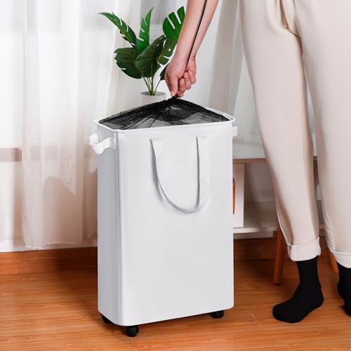 efluky Slim Laundry Hamper with Wheels, Rolling Laundry Basket for Clothes, Small Laundry Basket for Bedroom, Dorm and Laundry Room, 60L (12.7 Gallons) White - color: White, size: 60L
