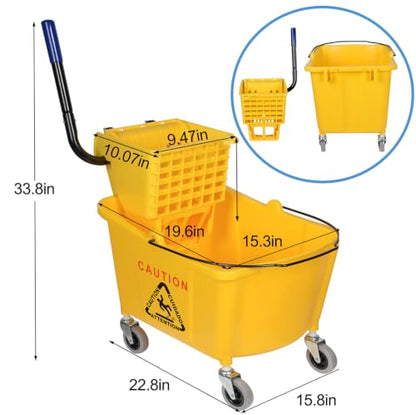 Side-Press Wringer Commercial Mop Bucket on Wheels, 35-Quart