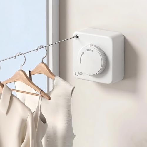 15.7FT Retractable Clothesline Indoor Heavy Duty Stainless Steel Line Wall Mounted Non Sagging Laundry Drying Line