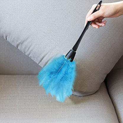 Turkey Feather Dusters for Car Blinds Kitchen Keyboard Office, Eco-Friendly Reusable （2 pcs Blue） - color: Blue