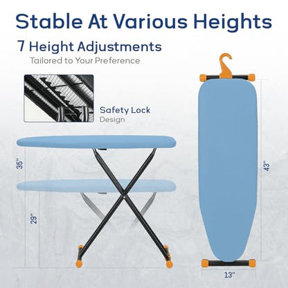 RAINHOL Compact Full Size Ironing Board 43x13 Blue - color: Blue, size: 43"L x 13"W