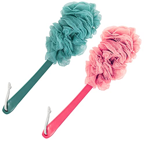 Evmliy Back Scrubber for Shower, Loofah Sponge Brush Exfoliating Body, Long Handle Scrub Brush for Shower with Loofah on a Stick for Back Use, Bathing Accessories Body Brushes (2Pack) - size: 2Pack