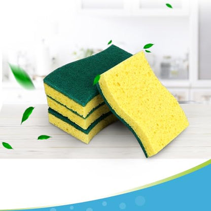 6 Pack Heavy Duty Scrub Sponges, Dual-Sided Cleaning Pads for Dishes, Non-Stick Pans, Kitchen & Bathroom - Dishwasher Safe - color: Yellow