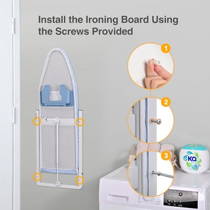 KINGBOARD Wall Mounted Ironing Board with Iron Storage, Foldable Iron Board - color: Light Blue