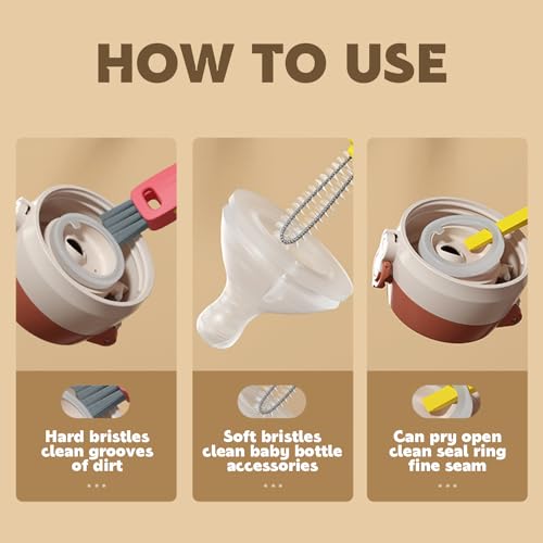 HRXFOZ 3 in 1 Multifunctional Cleaning Brush, Crevice Cleaner for Bottle Gap Tight Spaces, Portable Cup Lid Cleaner (6 PCS) - color: 6 Pcs