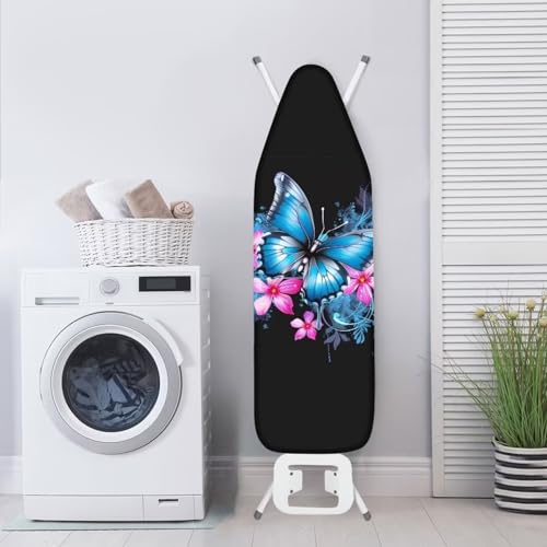 Flower Butterfly Ironing Board Cover and Pad 15 x 54 Thick Iron Board Protective Ironing Padded Cover Suitable for Standard Ironing Boards Padding Iron Sleeve with Elastic Edge Black - color: Flower Butterfly Blue
